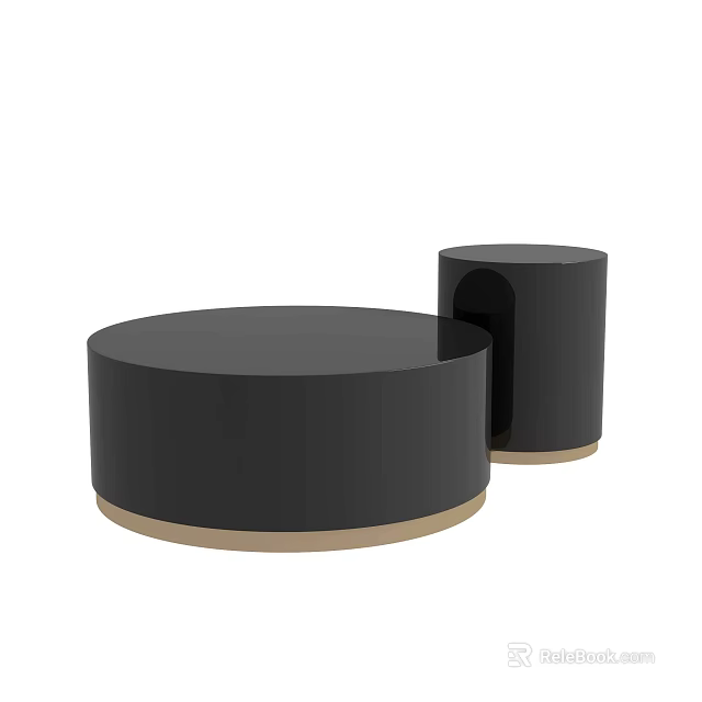 Elegant Modern Black Round Coffee Table With Gold Base And Cylindrical Design 3d model