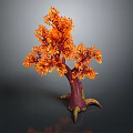 Decorative 3D Model Tree With Dark Red Trunk Yellow Tipped Roots And Orange Leaves