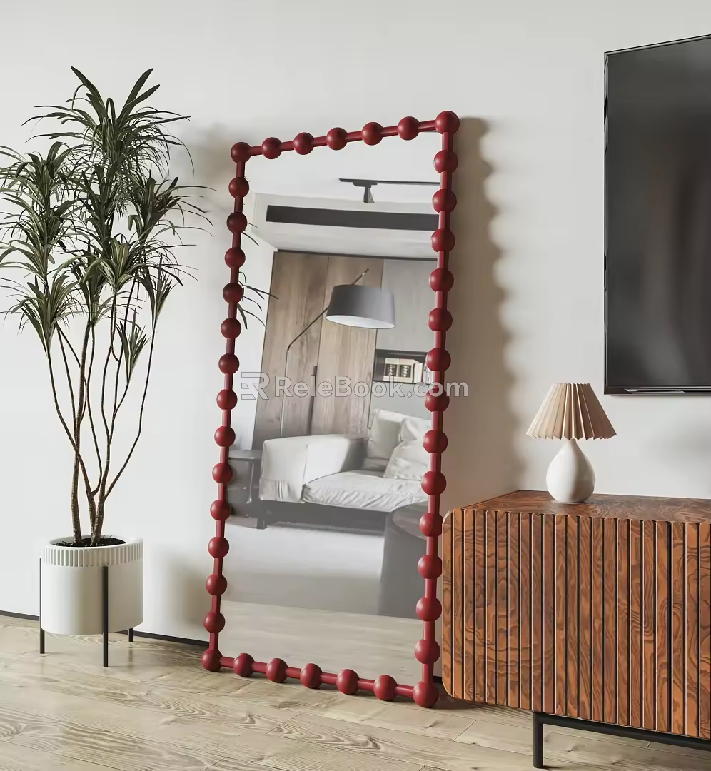 French Retro Full-length Mirror Clothing Store Fitting Mirror Middle Ancient Dressed Mirror Floor Full-length Mirror Net Red Full-length Mirror 3d model