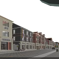 Vibrant Commercial Street Featuring Mixed Style Buildings Pedestrians Shops And Vehicles