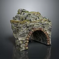 Detailed Stone Archway Structure with Moss Grass and Natural Texture 3d model