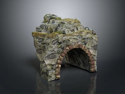 Detailed Stone Archway Structure with Moss Grass and Natural Texture 3d model