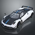 Sleek White And Black Sports Car With Blue Stripes And Rear Wing Design