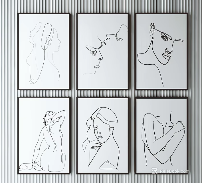 Six Minimalist Line Art Figure Drawings For Contemporary Wall Decor 3d model 