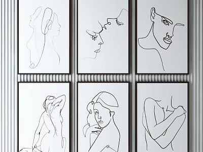 Six Minimalist Line Art Figure Drawings For Contemporary Wall Decor 3d model