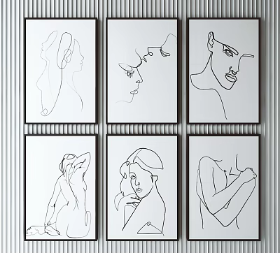 Six Minimalist Line Art Figure Drawings For Contemporary Wall Decor 3d model