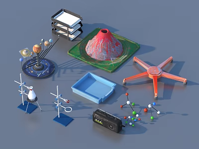 Home Science Experiment Supplies With Test Tube Rack Volcano Model And Molecular Kit 3d model