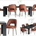 Modern Black Dining Table Set With Brown Leather Chairs And Metal Legs
