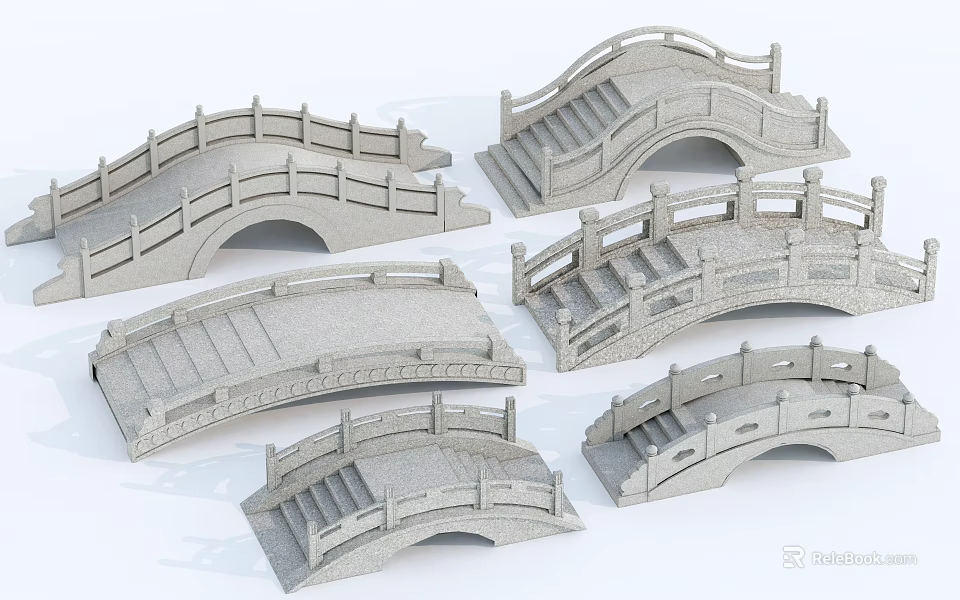 Landscape Bridges Featuring Multiple Stone Designs Arched Shapes And Ornate Railings 3d model 