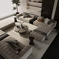 Modern Living Room Featuring Modular Sofa And Coffee Table Set With Area Rug 3d model