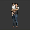 Man Wearing Jeans And Slippers Holding Child Against Gray Background