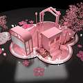 Cherry Blossom Themed Pink Scene With Tree Pavilion And Decorations 3d model