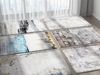 Square Rugs With Abstract Art Patterns Soft Textured Neutral Tones Blue Accents Living Room Floor Decor 3d model