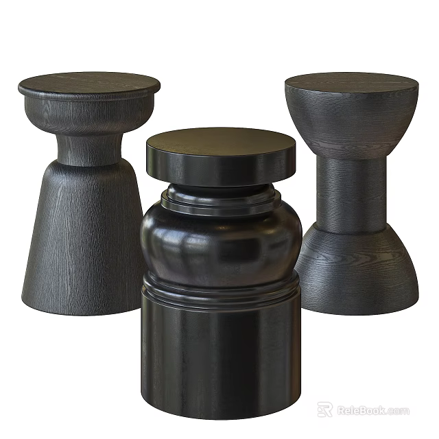 Black Side Tables With Various Designs And Wooden Texture For Modern Home Decor 3d model 