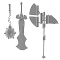 Creative Weapon Collection Featuring Sword Chain Mace Axe And Decorative Metal Structures