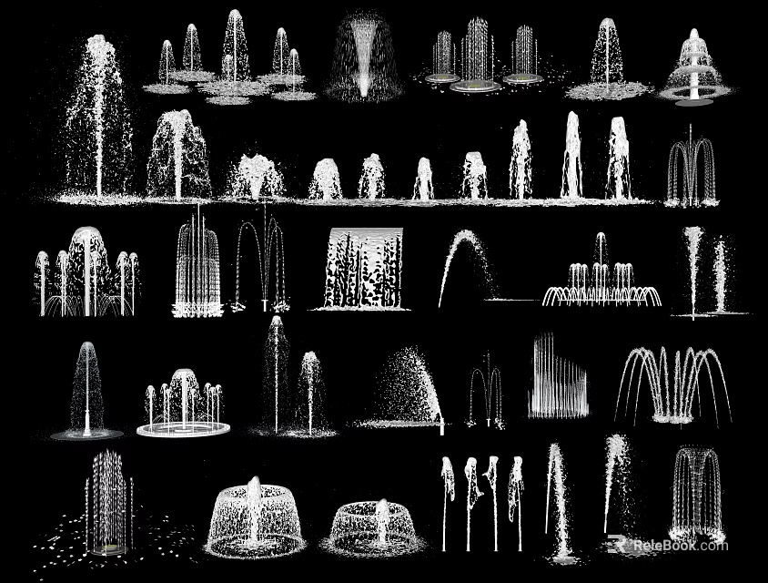 Different Types Of Water Fountain Designs Featuring Various Spray Patterns And Structures 3d model 