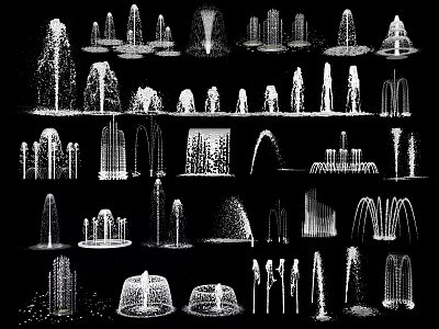 Different Types Of Water Fountain Designs Featuring Various Spray Patterns And Structures 3d model