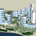 Modern High Rise Office Buildings With Glass Facades And Surrounding Greenery
