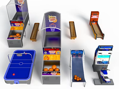 Amusement Equipment With Basketball Shooting Games Air Hockey Tables Bowling Alley Machines And Ball Toss 3d model