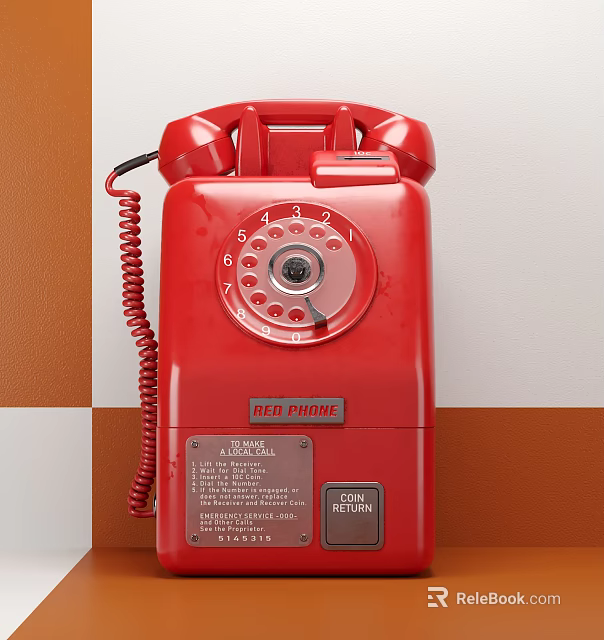 Vintage Red Rotary Dial Telephone Classic Design With Red Phone Label And Local Call Function 3d model 