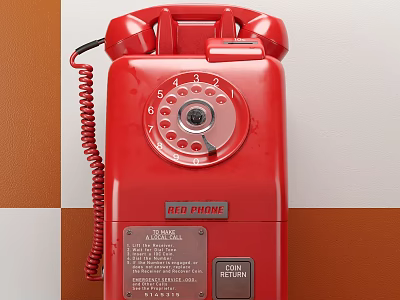 Vintage Red Rotary Dial Telephone Classic Design With Red Phone Label And Local Call Function 3d model