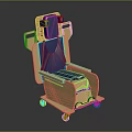 Beige Chair With Blue Cushion Armrests Backrest And Rolling Wheels Design
