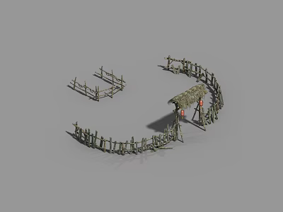 Rustic Wooden Fence With Curved Structure And Canopy Porch Design 3d model