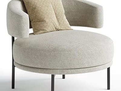 Modern Beige Fabric Armchair With Curved Armrests Round Seat And Black Metal Legs 3d model