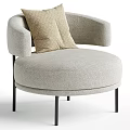 Modern Beige Fabric Armchair With Curved Armrests Round Seat And Black Metal Legs
