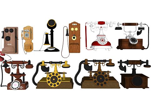 Vintage Telephone Republic of China Old Objects Telephone Ornaments Landscape Setches 3d model