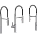 Three Different Modern Kitchen Faucets with Stainless Steel Body and Flexible Hose