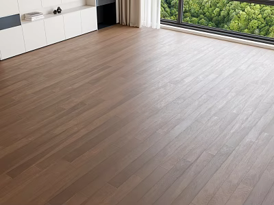Light Colored Wooden Flooring With Natural Grain In Modern Bright Interior With Window And Green View 3d model