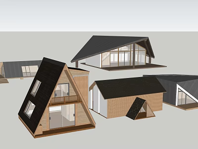 Modern Wooden House Designs With Black Roofs Large Windows And Various Structures 3d model
