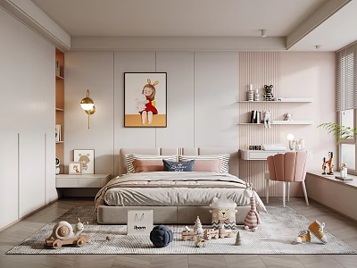 Cozy Kids Room Interior With Bed Toys Decorative Painting And Playful Shelves 3d model