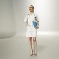 Smiling Woman In White Medical Uniform With Stethoscope Holding Blue Folder In Light Background