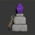 Stacked Gray Stone Structure Featuring Purple Diamond Metal Ring And Brown Rope