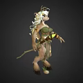 3D Fantasy Mythical Creature with Blonde Hair Green Leaf Attire Deer Hooves and Tail