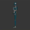 Blue Mechanical Robot Figure Standing With Metal Structure In Dark Background 3d model