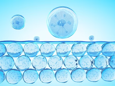 Transparent Spherical Structures Featuring Upper Larger Spheres And Arranged Cellular Layer On Blue Background 3d model