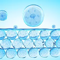 Transparent Spherical Structures Featuring Upper Larger Spheres And Arranged Cellular Layer On Blue Background