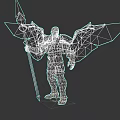 Game Movie Character With Golden Spear Armored Suit And White Wings