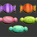 Colorful Striped Candies In Various Colors With Bow Shapes And Glossy Surface