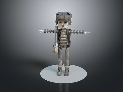 Intricate Robot Style Sculpture With Mechanical Arms Helmet And Backpack On White Base 3d model