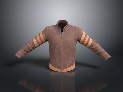 Brown Jacket With Orange Stripes On Sleeves Stylish Daily Life Essential Design 3d model
