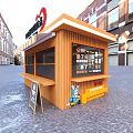 Community Love Station Kiosk with Orange White Exterior Service Window and Signboards