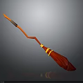 Red Orange Magic Broom Weapon With Curved Handle And Yellow Accents