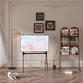 Living Room Interior Design With TV On Stand Decorative Wall Art And Herringbone Wooden Floor