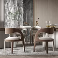 Modern Restaurant Interior With Dining Table Wooden Chairs Marble Decor And Striped Wall