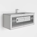 Modern Vanity Design With Gray Cabinetry And Marble Countertop Striped Panels
