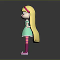 Cute Game Movie Character with Long Yellow Hair Green Dress Pink Stockings and Red Horns